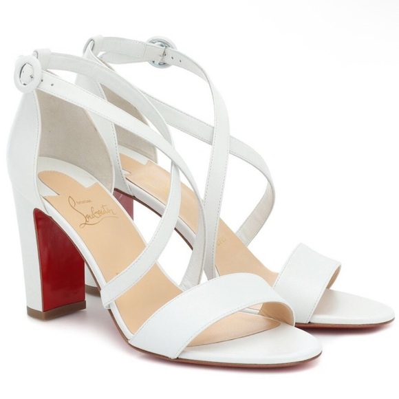 Christian Louboutin White Strappy Block Heels - Picture 1 of 16